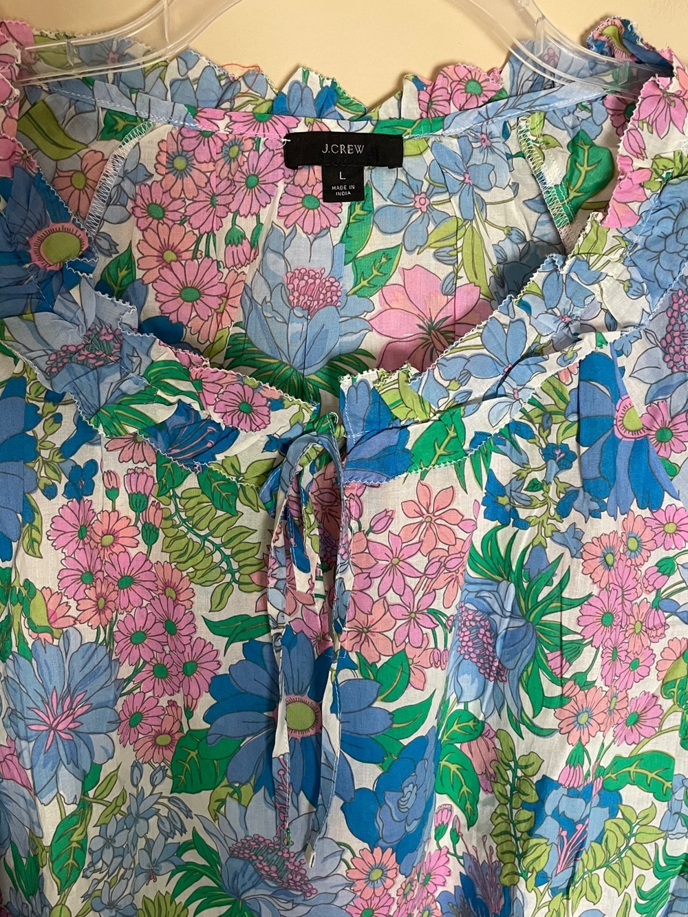 J. Crew Tie Front Ruffle Blouse Top Women's Large Fairy Floral AW851 Lightweight - Picture 6 of 13